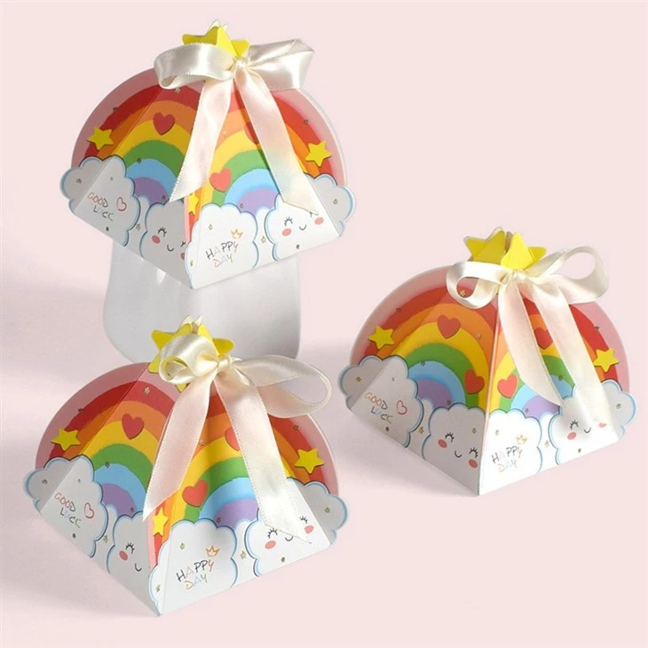 Fresh Rainbow Bright Color Printed Bow Candy Gift Box
