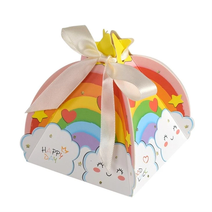 Fresh Rainbow Bright Color Printed Bow Candy Gift Box